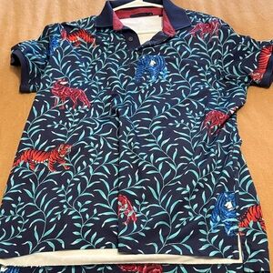 Greyson Navy Polo with Tiger and Leaf Design